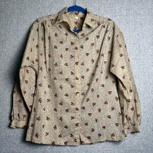 Vintage 70s/80s Brown Pink Floral Button‎ Down Shirt Made USA MEDIUM/LARGE